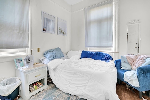 bedroom featuring multiple windows and wood finished floors