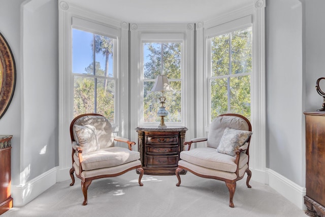 living area featuring plenty of natural light and carpet floors