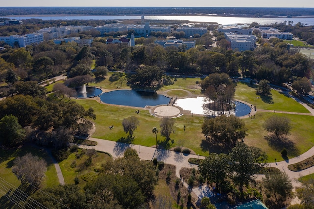 aerial view with a water view