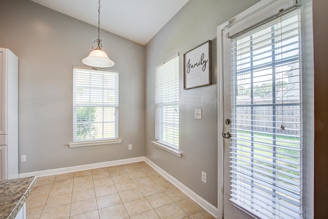 3639 Pimmit Pl, Ladson, SC 29456 - unfurnished dining area featuring lofted ceiling, light tile patterned floors, and baseboards