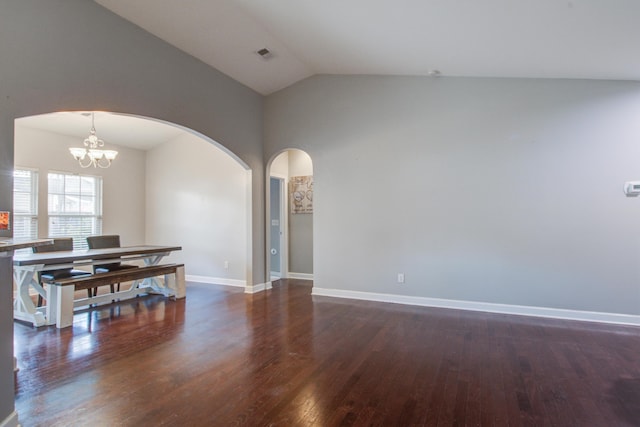 3639 Pimmit Pl, Ladson, SC 29456 - dining room featuring arched walkways, wood finished floors, a chandelier, baseboards, and high vaulted ceiling