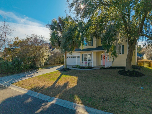 view of front of home with a porch and a front yard