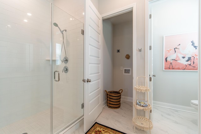 397 Woodgate Way, Summerville, SC 29485 - full bath with a shower stall, marble finish floor, baseboards, and toilet
