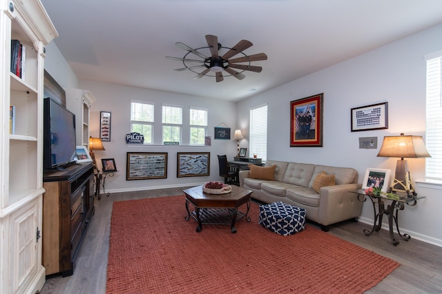 397 Woodgate Way, Summerville, SC 29485 - living room with a wealth of natural light, wood finished floors, and a ceiling fan