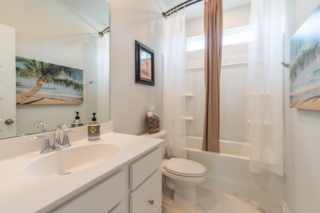 397 Woodgate Way, Summerville, SC 29485 - full bathroom featuring toilet, shower / bath combo, marble finish floor, and vanity