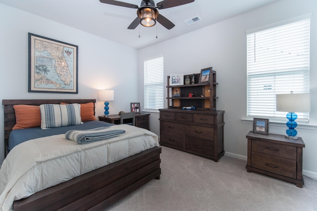 397 Woodgate Way, Summerville, SC 29485 - bedroom featuring light carpet, baseboards, a ceiling fan, and visible vents