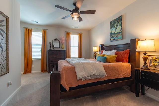 397 Woodgate Way, Summerville, SC 29485 - bedroom featuring light colored carpet, baseboards, a ceiling fan, and visible vents