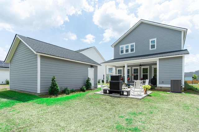 397 Woodgate Way, Summerville, SC 29485 - back of house featuring a ceiling fan, central air condition unit, a patio, and a lawn