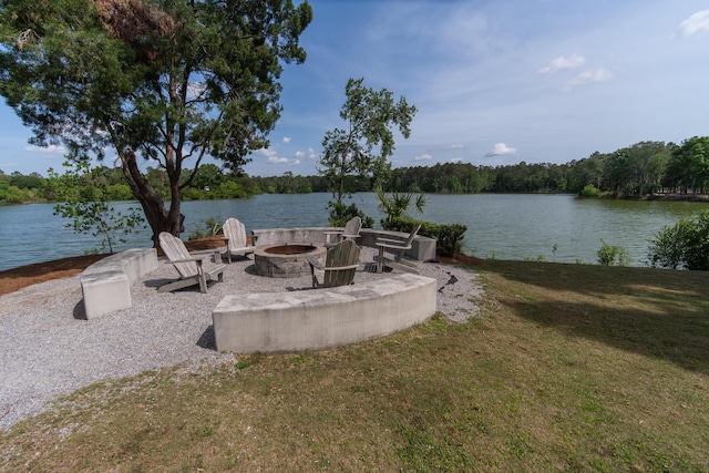 397 Woodgate Way, Summerville, SC 29485 - exterior space featuring an outdoor fire pit, a water view, and a forest view