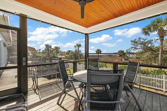 wooden terrace with ceiling fan