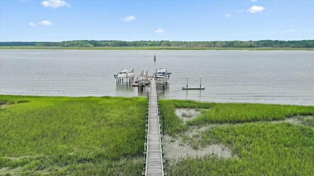 view of dock featuring a water view