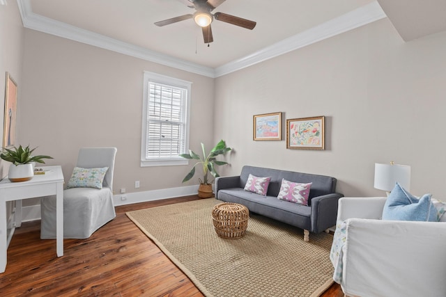 51/2 Kracke St Unit A, Charleston, SC 29403 - living area featuring wood finished floors, crown molding, ceiling fan, and baseboards
