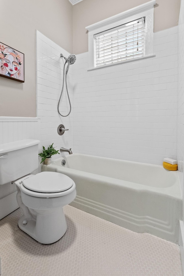 51/2 Kracke St Unit A, Charleston, SC 29403 - bathroom featuring toilet, wainscoting, and shower / bath combination