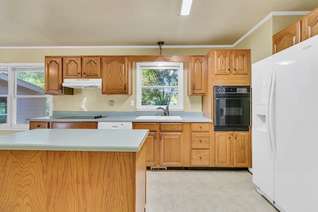 1143 Winborn Dr, Charleston, SC 29412 - kitchen featuring a sink, light countertops, black appliances, light floors, and under cabinet range hood