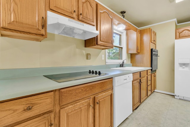 1143 Winborn Dr, Charleston, SC 29412 - kitchen with a sink, white appliances, light countertops, light floors, and under cabinet range hood