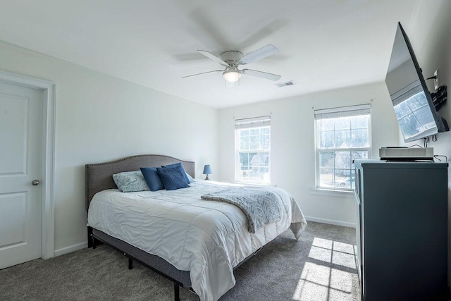 bedroom with carpet floors and ceiling fan