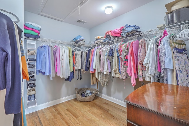 spacious closet with hardwood / wood-style flooring