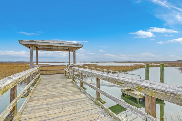 dock area with a water view