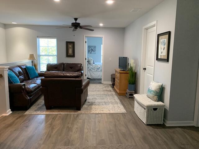 3808 Tupelo Branch Row, Mount Pleasant, SC 29429 - living room with wood finished floors, ceiling fan, and recessed lighting