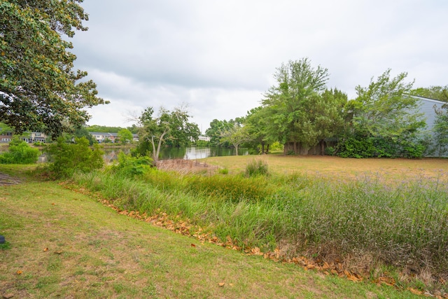 view of yard with a water view