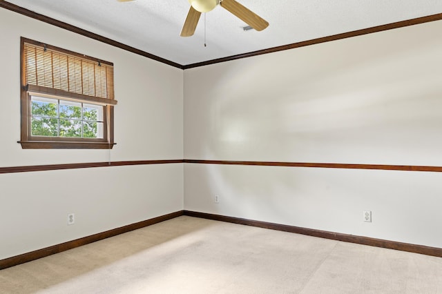 4075 Brown St, Orangeburg, SC 29118 - empty room featuring light carpet, ornamental molding, baseboards, and ceiling fan