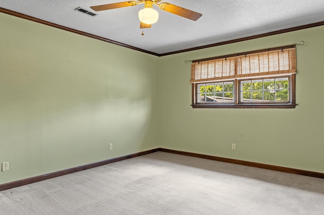 4075 Brown St, Orangeburg, SC 29118 - unfurnished room with carpet flooring, crown molding, a textured ceiling, baseboards, and ceiling fan