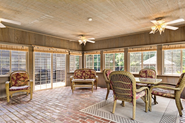 4075 Brown St, Orangeburg, SC 29118 - sunroom featuring wood ceiling, brick floors, and wooden walls