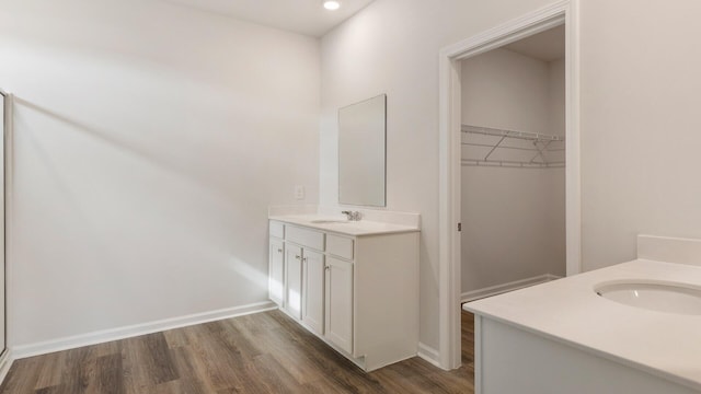 bathroom featuring vanity and wood-type flooring