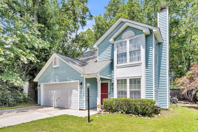 2773 Forest Dew Ct, Charleston, SC 29414 - traditional-style house with a chimney, a garage, driveway, and a shingled roof