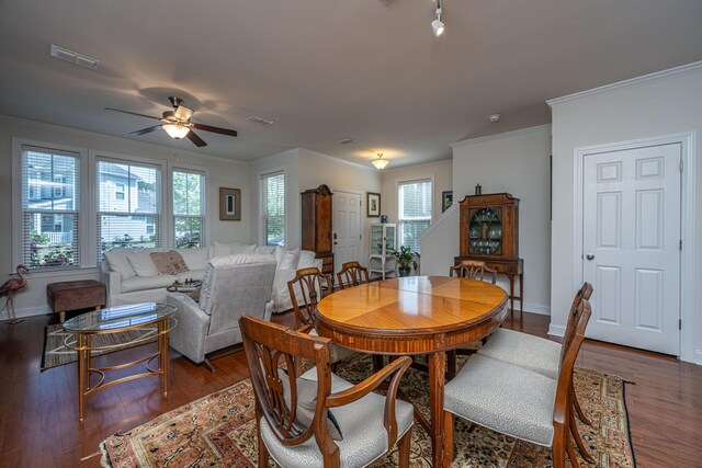 1607 Roustabout Way, Charleston, SC 29414 - dining room with plenty of natural light, ceiling fan, wood finished floors, and ornamental molding