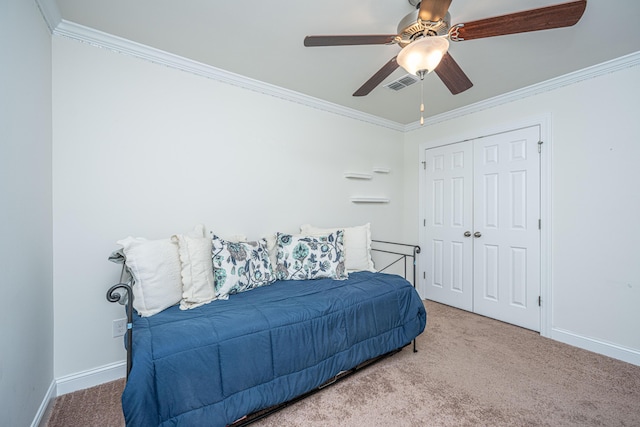 1607 Roustabout Way, Charleston, SC 29414 - bedroom featuring carpet flooring, ornamental molding, a closet, and a ceiling fan