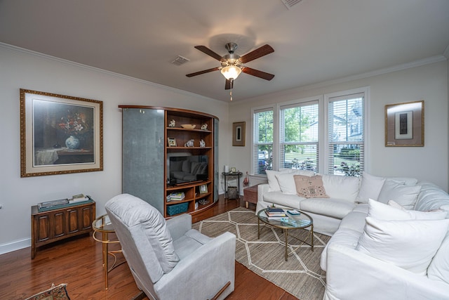 1607 Roustabout Way, Charleston, SC 29414 - living room featuring a ceiling fan, ornamental molding, and wood finished floors