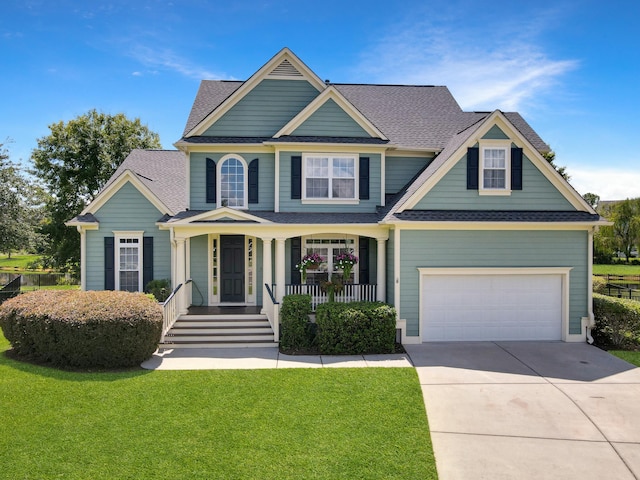 view of front of house featuring a front lawn and a garage