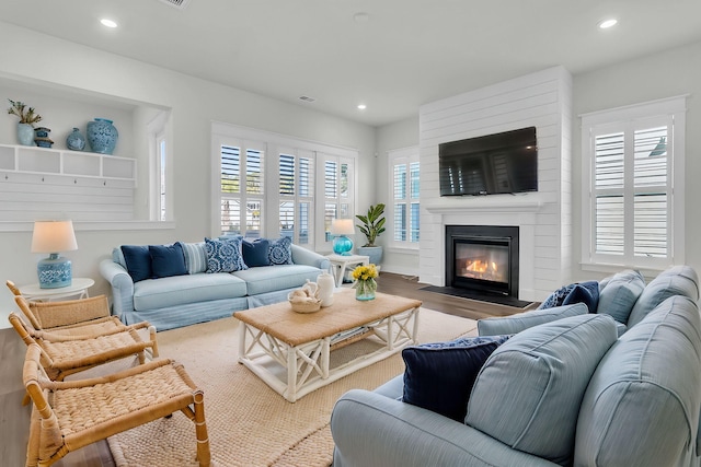 living room with hardwood / wood-style floors