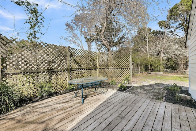 wooden deck featuring fence and outdoor dining area