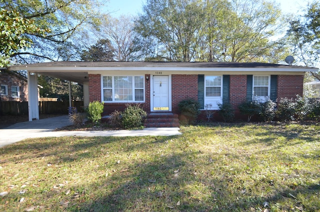 1340 Ashley Hall Rd, Charleston, SC 29407 - ranch-style home featuring a front lawn, brick siding, driveway, and a carport