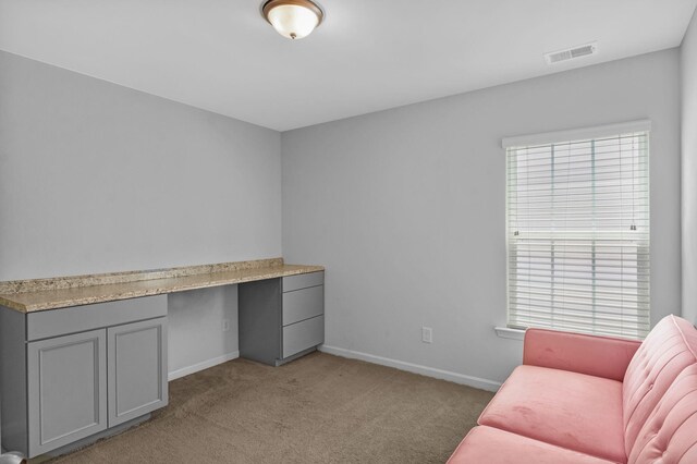 9923 Honeylocust Ln, Ladson, SC 29456 - office area featuring built in desk, light carpet, baseboards, and healthy amount of natural light