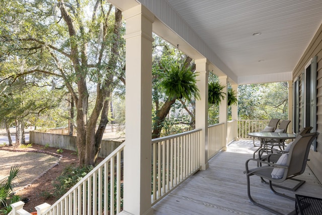 wooden terrace with covered porch