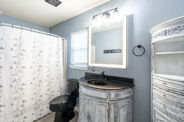 137 Salem Creek Dr, Goose Creek, SC 29445 - bathroom with vanity, wood finished floors, and a shower with shower curtain