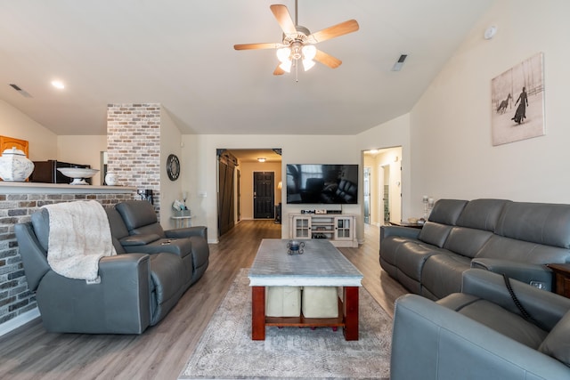 137 Salem Creek Dr, Goose Creek, SC 29445 - living room featuring lofted ceiling, a ceiling fan, and wood finished floors
