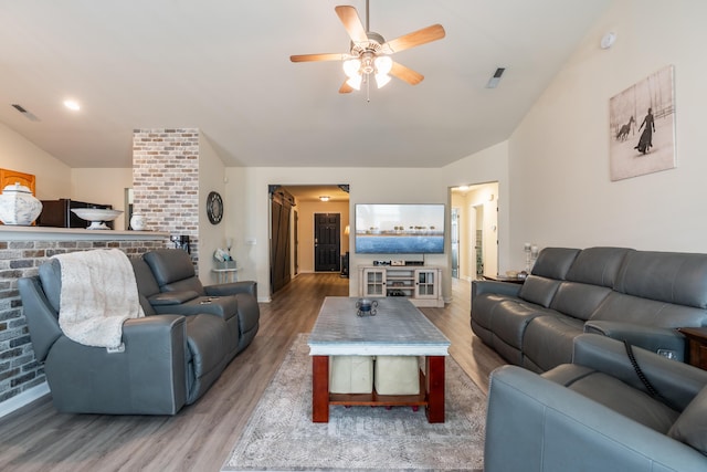 137 Salem Creek Dr, Goose Creek, SC 29445 - living room featuring vaulted ceiling, ceiling fan, and light wood finished floors