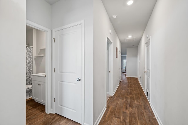 1014 Peridote Way, Ladson, SC 29456 - hall featuring dark wood-style flooring, recessed lighting, and baseboards