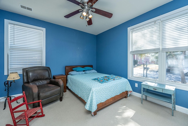 bedroom with carpet flooring and ceiling fan