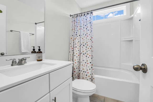 full bathroom with tile patterned flooring, vanity, toilet, and shower / bath combo