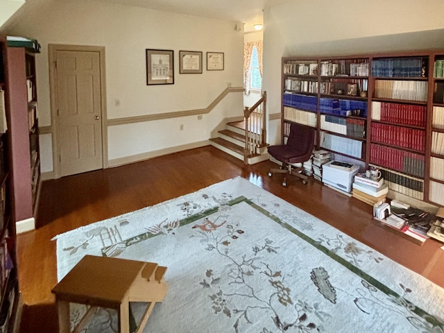 interior space with dark wood-type flooring