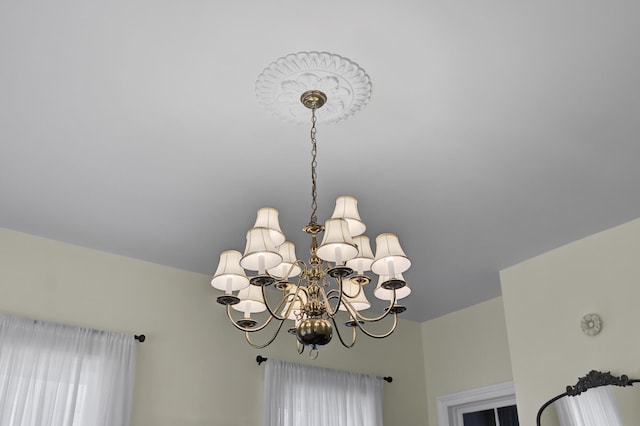 interior details with a chandelier