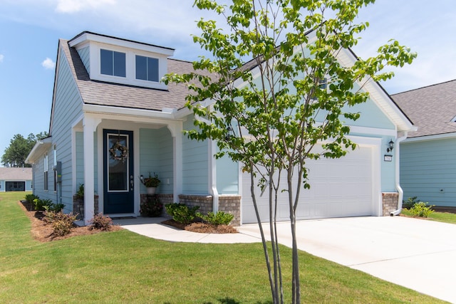 754 Blue Iris Way, Summerville, SC 29486 - view of front of home featuring driveway, a shingled roof, stone siding, an attached garage, and a front yard
