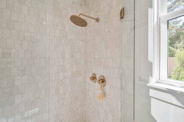 interior details featuring tiled shower