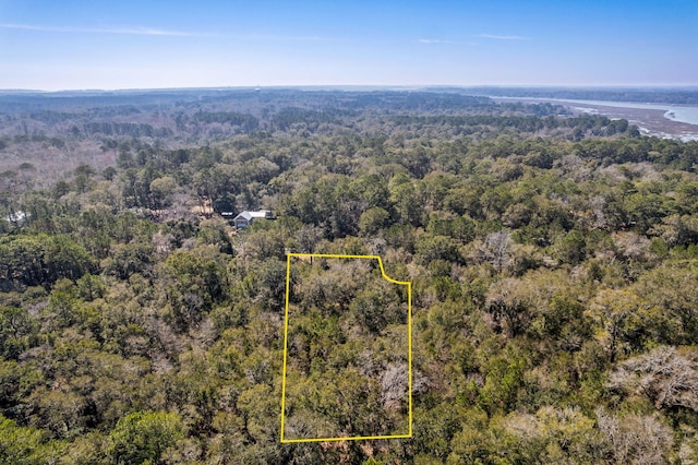 birds eye view of property with a wooded view