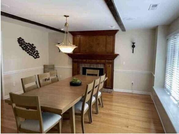 104 Legend Oaks Way, Summerville, SC 29485 - dining space with a healthy amount of sunlight, light wood-style floors, a fireplace, and visible vents